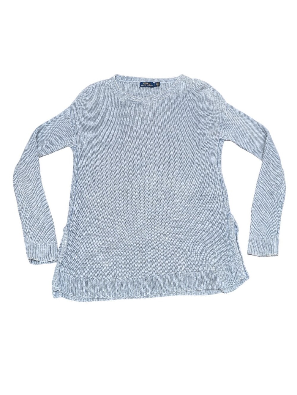 Polo Ralph Lauren Blue 100% Linen Crewneck Cable Knit Sweater (Small)